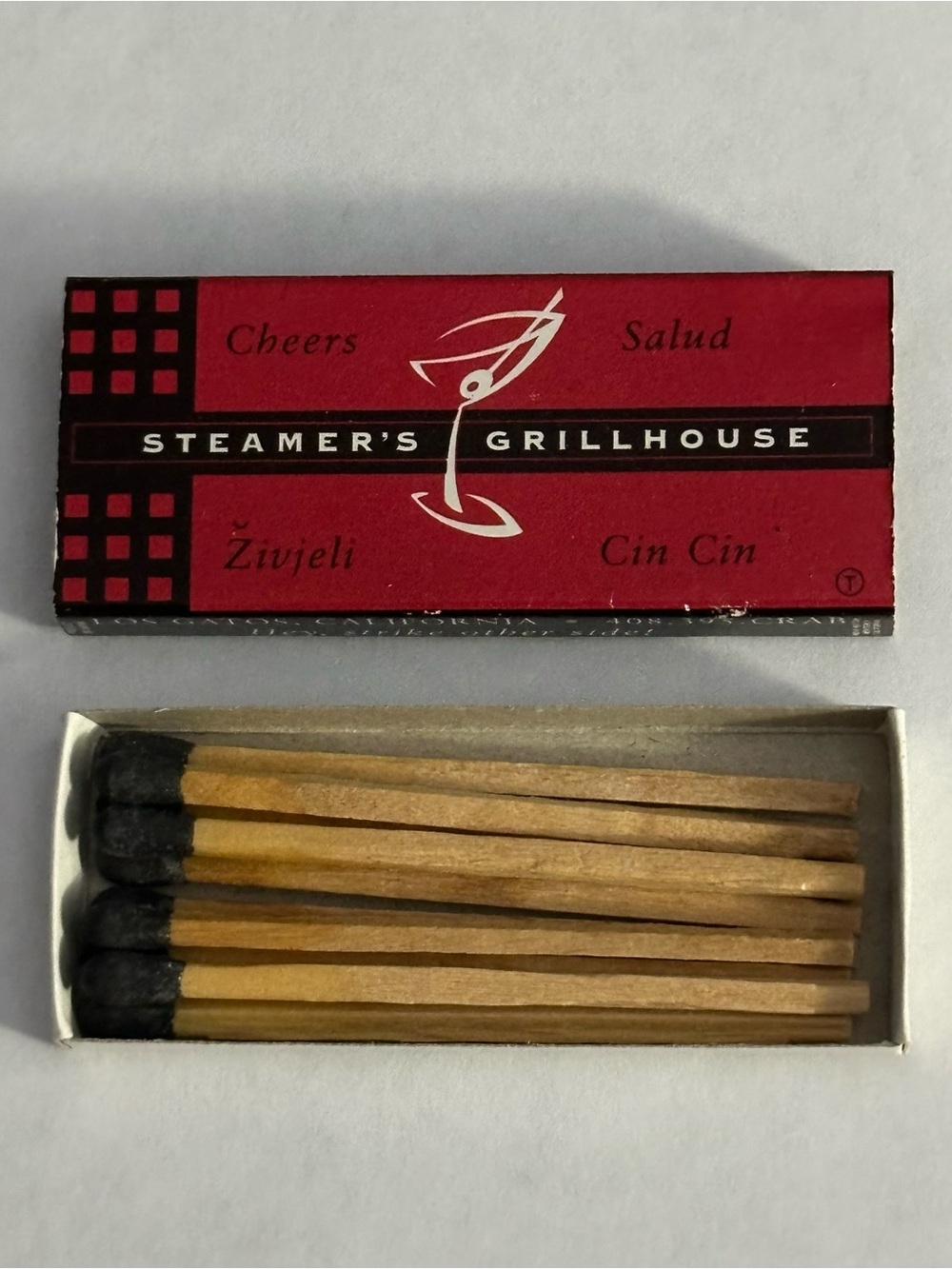 Vintage Matchbox Steamers Grillhouse Los Gatos CA California Matches